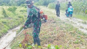 Peduli Lingkungan, Babinsa Koramil Limbong Bersihkan Jalan Tani