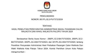 KPU Palopo Umumkan Hasil Penelitian Administrasi Bakal Calon, Trisal-Ahmad Dinyatakan TMS