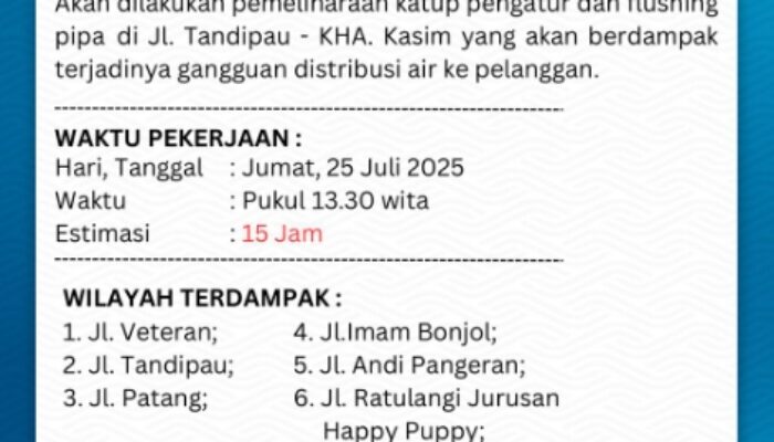 Perumda TM Palopo Lakukan Pemeliharaan Katup dan Flushing Pipa, Distribusi Air Terganggu di Sejumlah Wilayah