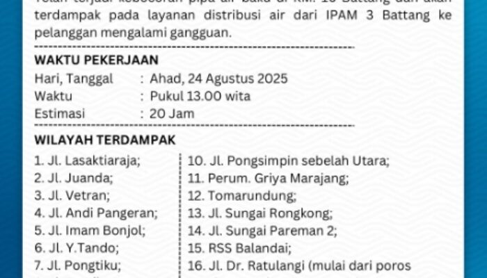 Perumda TM Palopo Umumkan Gangguan Distribusi Air Akibat Kebocoran Pipa di KM 16 Battang