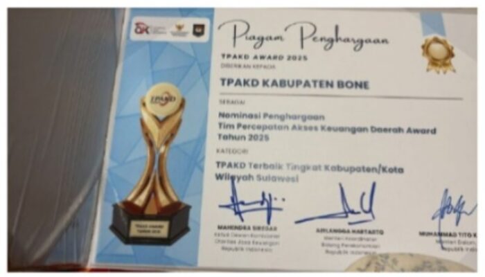 Raih Prestasi Tingkat Nasional, TPAKD Bone Terima Award Terbaik 2025